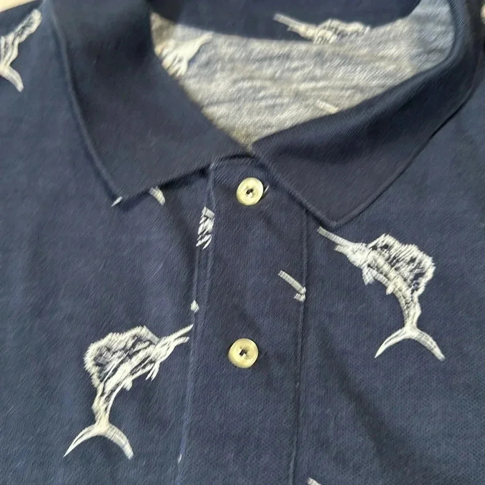 Polo Ralph Lauren Short Sleeve Shirt Navy Blue Classic Fit Marlin Sailfish 4XLT - Picture 5 of 7